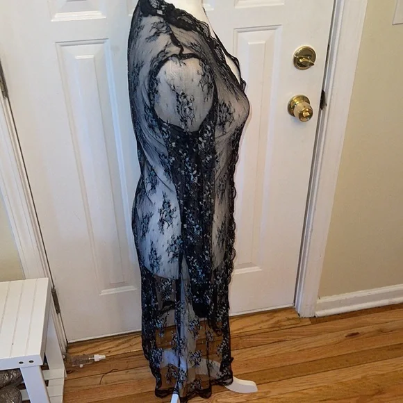 Rare Vintage Betsey Johnson lace coat 10 (fits like a 6) worn  1x black & blue - Picture 5 of 9